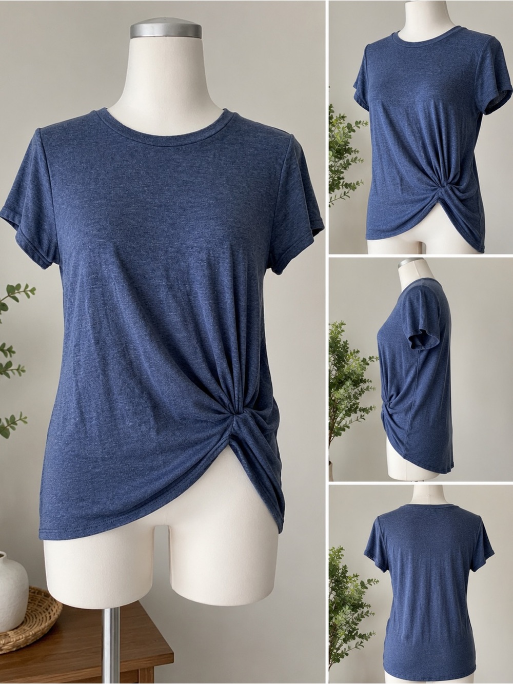 Blue Twist Front Knit Top Women’s Small Short Sleeve Casual Tee